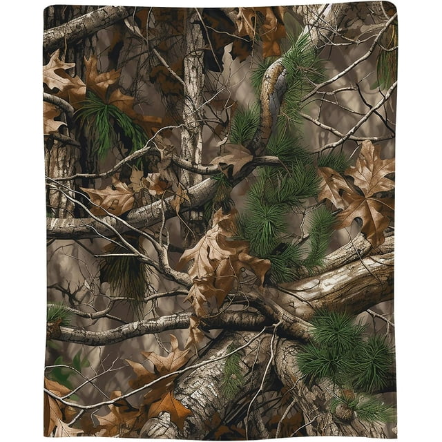 Couverture Camo - Couverture de Chasse en Forêt, Camo Réaliste d'Arbre, Vert Brun, 80"x60 Pouces