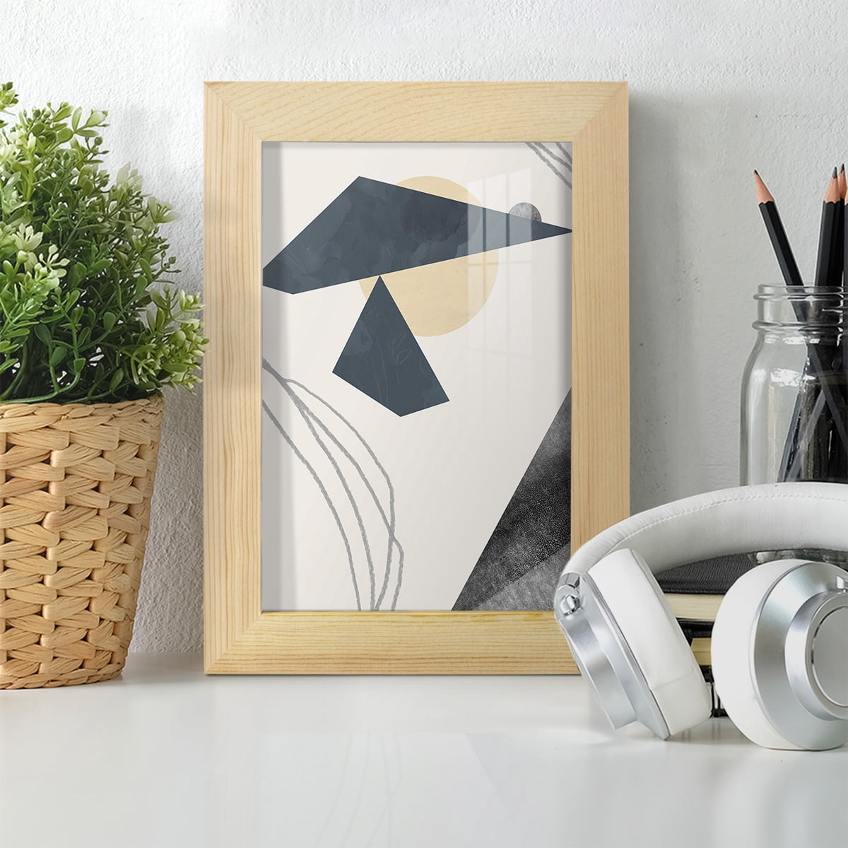 Diamond Slate IV - Framed Print w/glass - Natural Wood