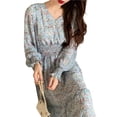 thumbnail image 1 of Vestido largo floral de manga larga con cuello en V para mujer, vestido largo casual, vestido largo de cóctel, fiesta en la playa, 1 of 7