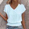 thumbnail image 2 of Elvqul Womens Short Sleeve T Shirts Summer Tops V-Neck Dressy Hollow Blouses for Ladies, 2 of 7
