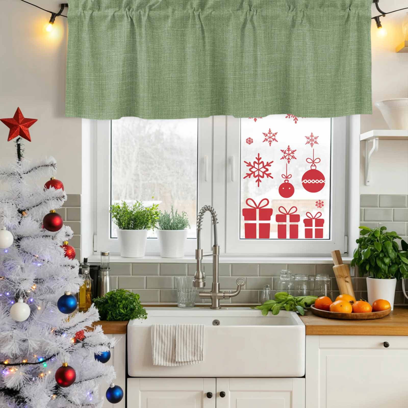 2 Pack Vintage Forest Green Valances for Windows Bedroom Living Room Window Treatments, Farmhouse Retro Solid Color Linen Texture Rod Pocket Valance Drapes Short Kitchen Curtains Over Sink 60"x18"