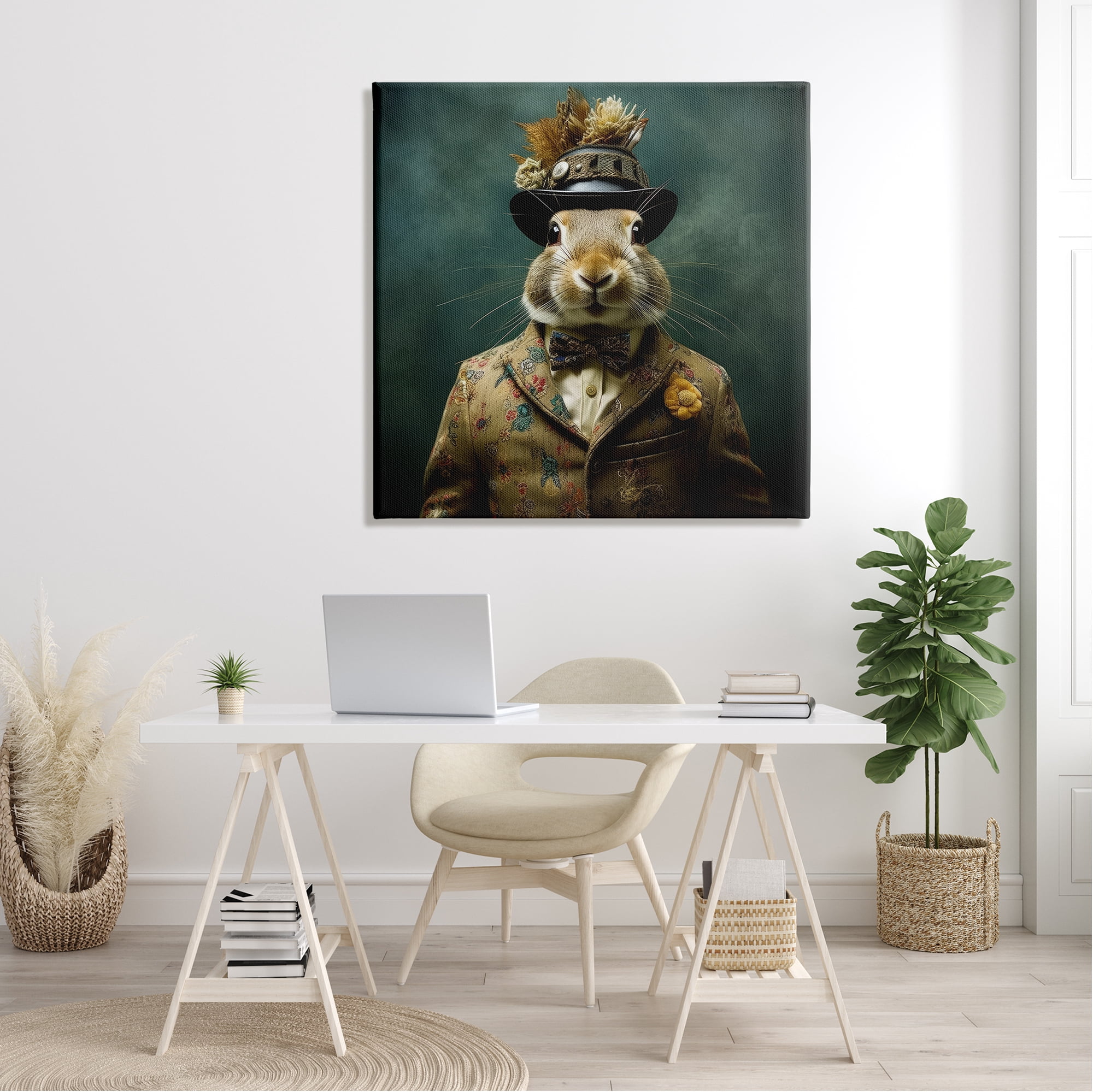 Stupell Industries Rabbit in Vintage Suit Animals & Insects Painting Gallery Wrapped Canvas Art Print Wall Art, 36 x 36