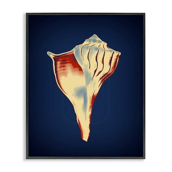 Stupell Industries Lightning Whelk on Blue Nautical & Beach Painting Black Framed Art Print Wall Art, 11 x 14