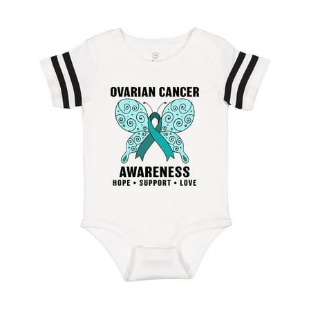 

Inktastic Ovarian Cancer Awareness Hope Support and Love Gift Baby Boy or Baby Girl Bodysuit