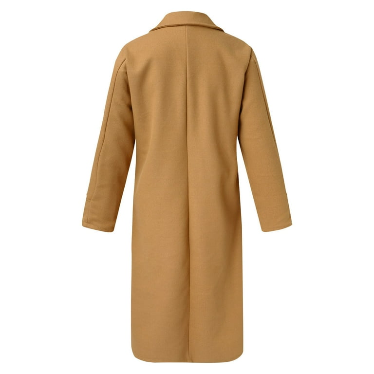 LBECLEY Women Coat Womens Lapel Wool Coat Women's Autumn and Winter Simple  Double Long Sleeved Lapel Button Woolen Jacket Wool Wrap Coat Coats for  Women Khaki M 