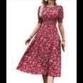 thumbnail image 3 of Vestidos Florales de para Mujer, Estilo Bohemio, Informal, de Verano, con Mangas Abullonadas, Estilo Occidental Rojo S, 3 of 10