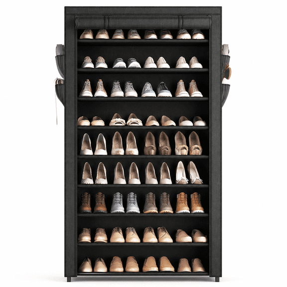 10-Tier Large Shoe Rack with Dustproof Cover, Freestanding Vertical Shoe Storage Organizer, Adjustable Stackable Closet Shoe Shelf for Entryway Bedroom Garage, Holds 40–50 Pairs