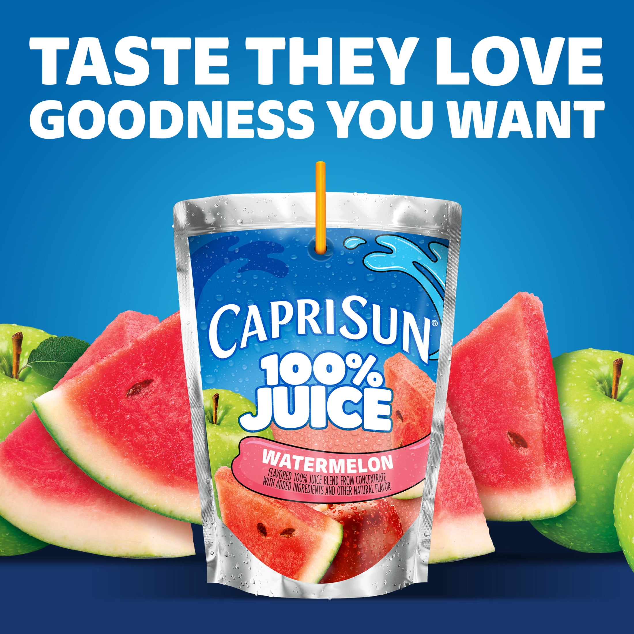 (4 pack) Capri Sun 100% Juice Drink Blend from Concentrate Juice Boxes, 10 Pouches, for School Lunches and On-the-Go Hydration, Watermelon with Added Ingredients and other Natural Flavor, 6 oz
