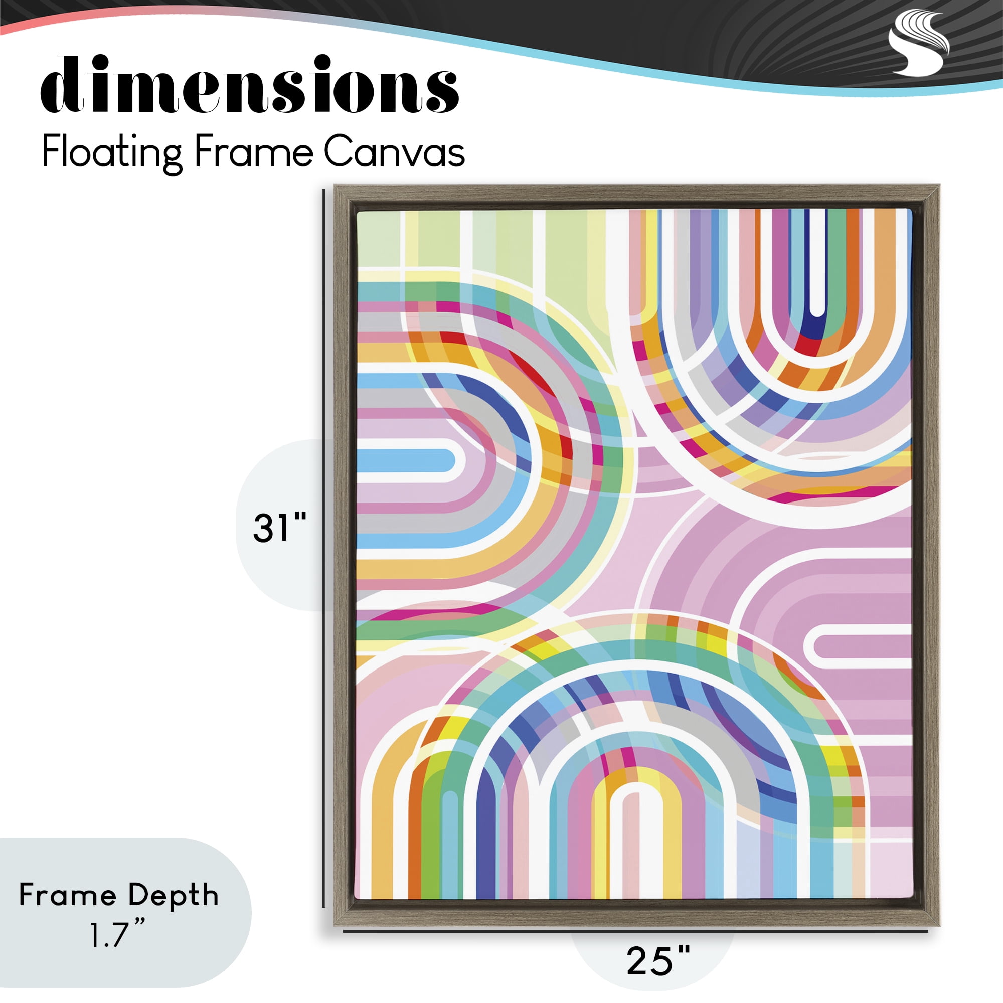 Stupell Industries Bright Playful Rainbow Arches Brown Framed Floater Canvas Wall Art, design by Amber Sterling