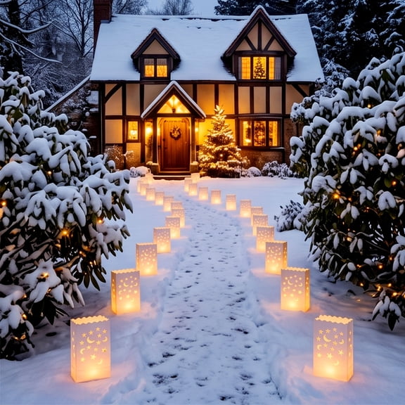 Orangide Luminaria Bags 10 Pcs Hollow Paper Luminary for Christmas Thanksgiving Wedding Outdoor Pathway Driveway Holiday Decor