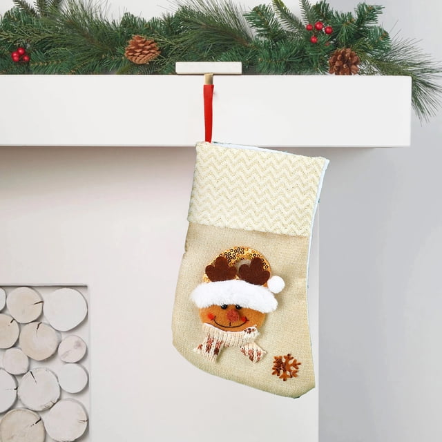 Fiudx Bolsa de Regalo Navideña con Diseño de Papá Noel y Muñeco de Nieve, Terciopelo Suave, Decoración Navideña para La Repisa Del Árbol, Decoración Festiva Del Hogar, Color Beige, 20 X 11,5 Cm.