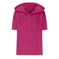thumbnail image 5 of Ltctricy Women's Knit Tops Short Sleeve Half Button Drawstring Lightweight Hooded Shirts Loose Casual Blouses, 5 of 7