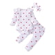 thumbnail image 2 of Conjuntos de blusas y camisas de cuello redondo y manga larga para bebés y niñas pequeñas, con estampado de corazones, volantes, pantalones, diadema, ropa, traje para niña, 2 of 7