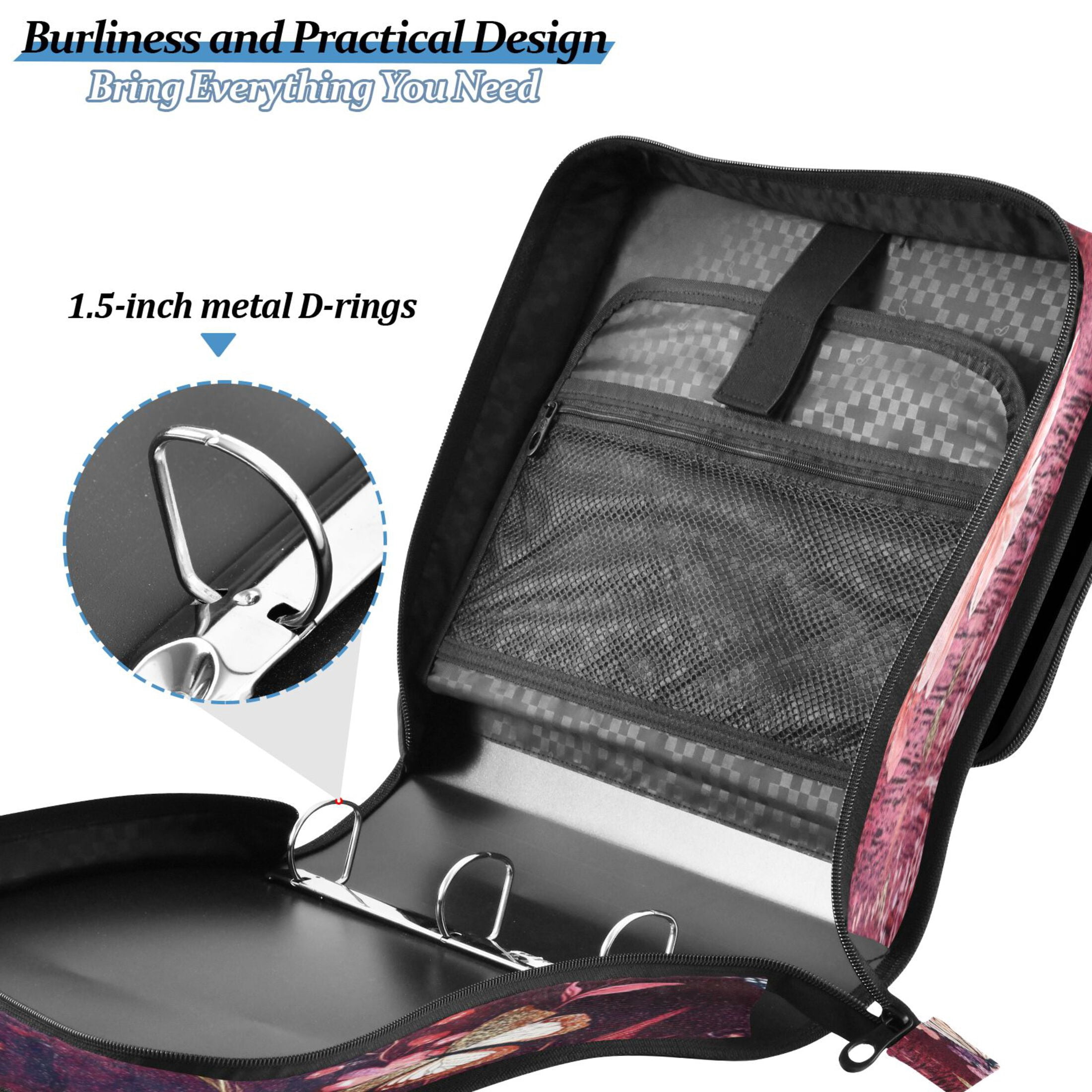 YAZAOO Zipper Binder trapper keeper Documents Organized Design Whimsical Floral Nightscape Printed