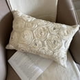 thumbnail image 5 of The HomeCentric Ivory Lumbar Pillow Cover Ribbon Ivory Rose Flower Pillows Cover Pack of 2, 12"x14" (30x35 cm) Lumbar Pillow Cover Rectangle Silk Lumbar Pillow Cover Floral Modern - Ivory Paradise, 5 of 12