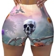 thumbnail image 2 of Logiee Mist Sunflower Skull Print Women's Biker Shorts,Workout Gym Shorts,Scrunch Shorts,Tummy Control Hidden Scrunch Running Yoga Shorts-XX-Large, 2 of 8