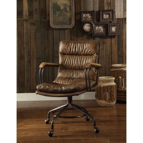 Harith Office Chair In Vintage Whiskey, Top Grain Leather Ergonomic Chair