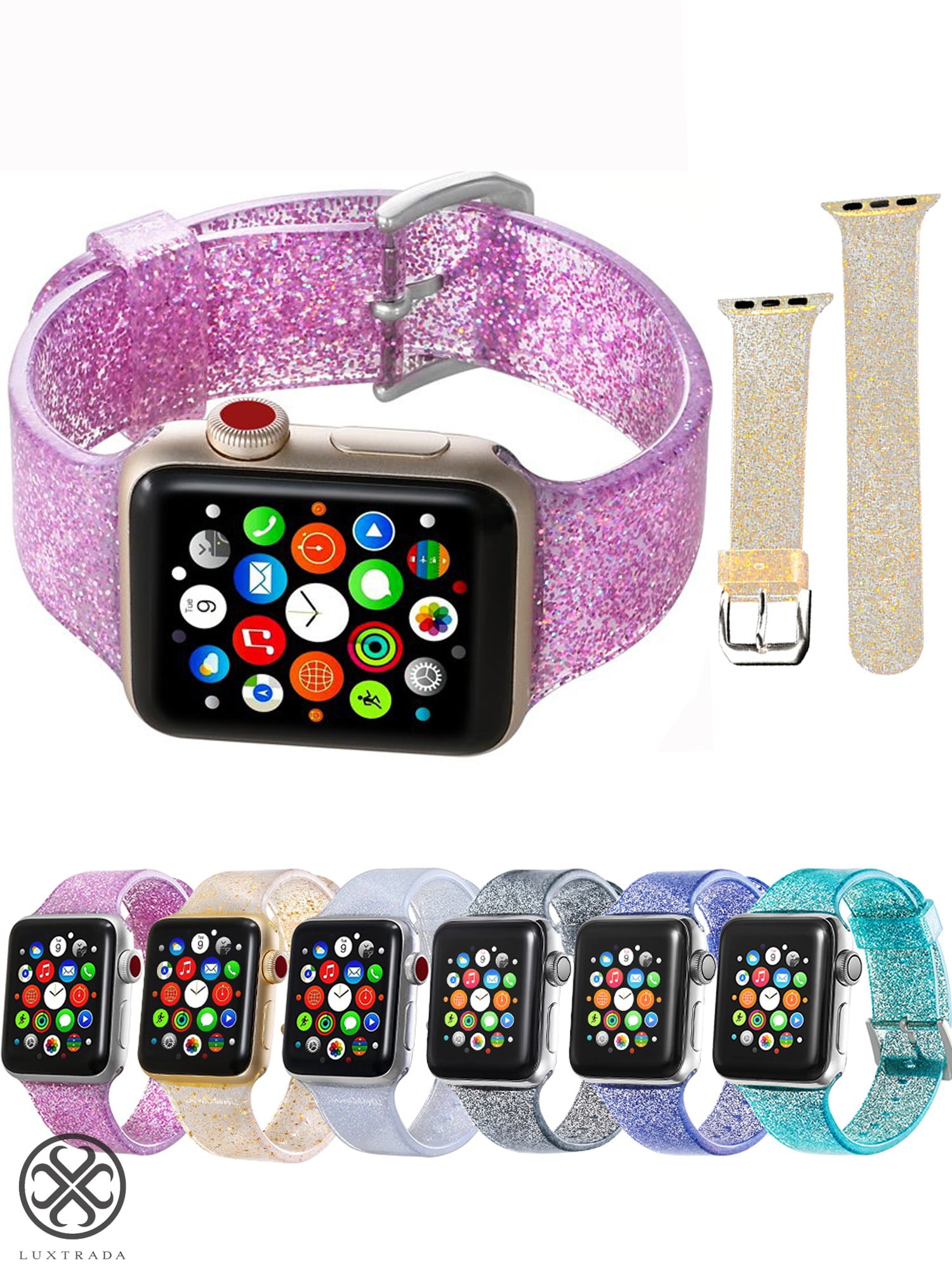 Women's Apple Watch Band Soft Silicone Strap Glistening Lilac Glitter  38mm 40mm