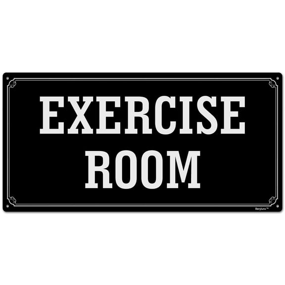 BTFSigns 6 x 12 inch Exercise Room in Rust-Free Aluminum, Metal Signs for Door, Black and White, Rounded Corners, Durable, Long Lasting