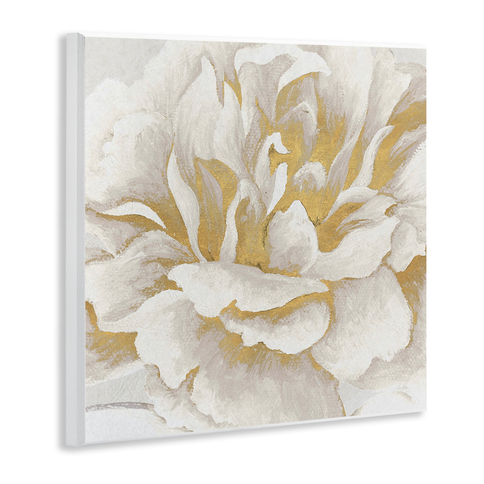 Stupell Industries Gold & White Flower Plants & Flowers Painting Unframed Art Print Wall Art, 12 x 12