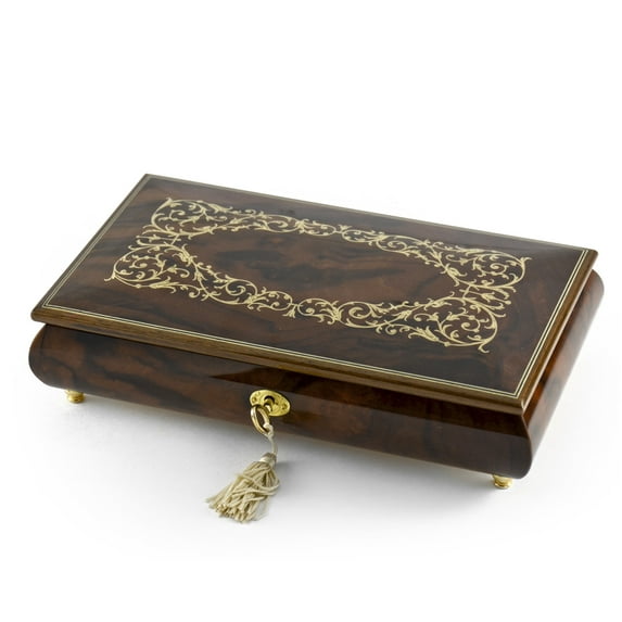 Extraordinary Handcrafted Arabesque Wood Inlay Musical Jewelry Box with Lock and Key - Wedding Song (There is Love) - SWISS