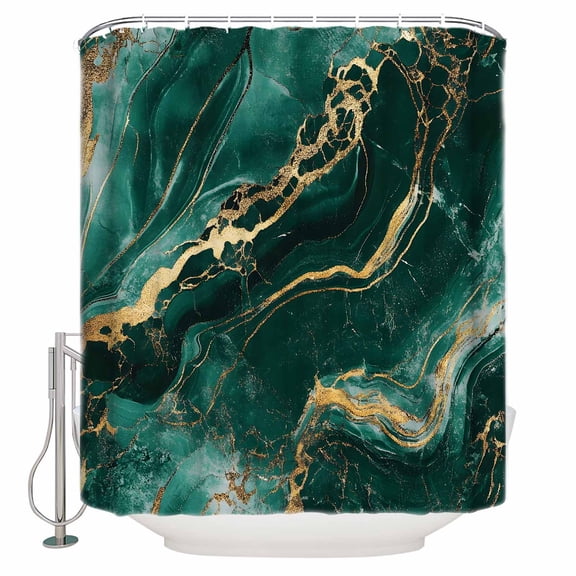 Green Gold Marble Shower Curtain Set ，Waterproof Fabric Shower Curtains Bronzing Modern Abstract Art Shower Curtains for Bathroom,Bathroom Decor 54x"78"