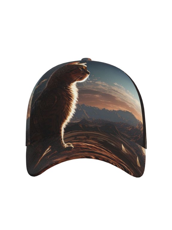 Pyramid Desert Cat for Baseball Cap: Unisex, crafted from classic polyester twill fabric, featuring a soft unconstructed design