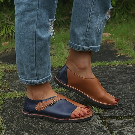 

Yoslce Women Shoes Women S Flat Fish Mouth Sandals Buckle Round Toe Slip-On Color Womens