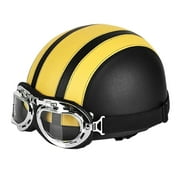 Helmet Motorcycle Helmet Soft Comfortable Motorcycle Helmet Motorbike Scooter Half Open Face Protective Helmet W/ Goggles Glasses Visor Safety Black & Yellow