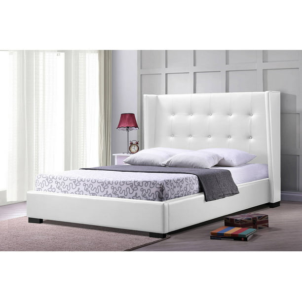 Baxton Studio Favela White Faux Leather, Baxton Studio Madison Queen Modern Platform Bed With Tufted Headboard White