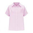 thumbnail image 2 of Womens Smocked Striped Boyfriend Shirt Casual Collar Shorts Sleeve Button Down Blouse Tops with Pocket Pink 4XL, 2 of 7
