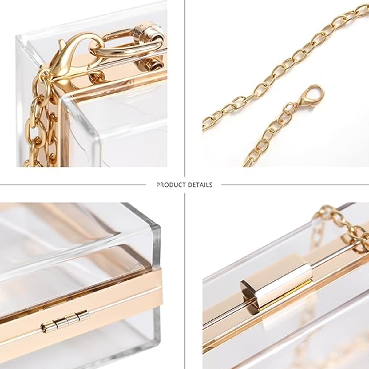 Women Clear Purse Acrylic Clear Clutch Bag, Shoulder Handbag With Removable Gold Chain Strap - White