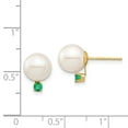 thumbnail image 2 of 14k Solid Gold 8-8.5mm White Round Freshwater Cultured Pearl Emerald Post Earrings 10.88mm long Stud Earring for Women, 2 of 2