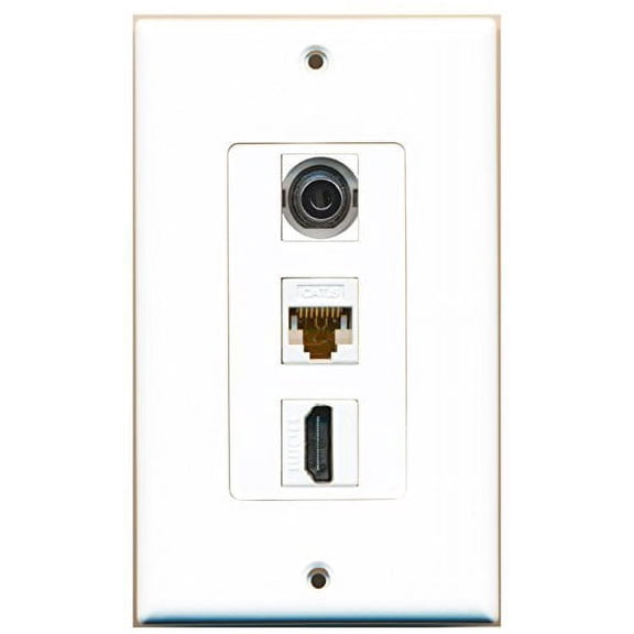 RiteAV - 1 Port HDMI and 1 Port 3.5mm and 1 Port Cat6 Ethernet White Decorative Wall Plate Decorative