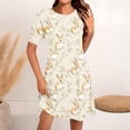 thumbnail image 4 of Vestido Corto para las Mujeres Cuello Redondo Manga Corta Impresa Suéter, Moda Casual Estilo Línea, 4 of 7