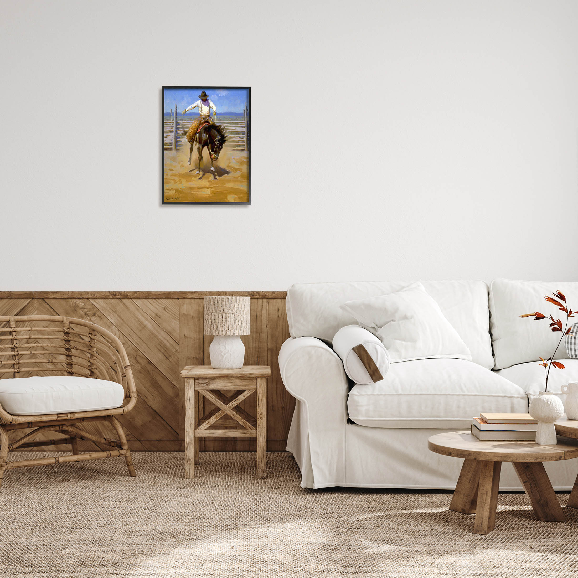 Equestrian Rodeo Horse Jockey Animals & Insects Painting Black Framed Art Print Wall Art