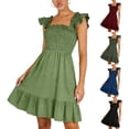 thumbnail image 1 of Sentmoon Robe de Fête Robes Fluides pour Femmes Été 2026 Couleur Unie Sans Manches Encolure Carrée à Volants Coupe Régulière Robe Femmes pour le Travail Décontracté S-TG, 1 of 6