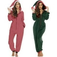 thumbnail image 3 of KelaJuan Women Christmas Hooded One-piece Trousers Coral Fleece Solid Color Zipper Jumpsuit Lady Winter Thermal Home Wear, 3 of 4