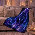thumbnail image 6 of Black Wolf in Purple Cosmic Portal with Crystal Peaks, Dramatic Fantasy Wildlife Motif for Wolf Lovers, Birthday Gift, Cozy Flannel Blanket for Game Room and Bedroom, Gothic Home Decor, 6 of 9