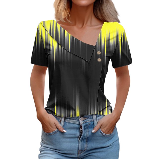 Birdeem Chemise Imprimée pour Femmes Printemps/été Manches Courtes T-Shirt Décontracté à Boutons