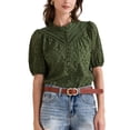 thumbnail image 1 of BLUSA DE CROCHET PARA MUJERES INSPIRADA CHIC CON CUELLO VOLANTE Y MANGAS CORTAS, CON DETALLES CALADOS, TOPS DE VERANO XL VERDE, 1 of 6