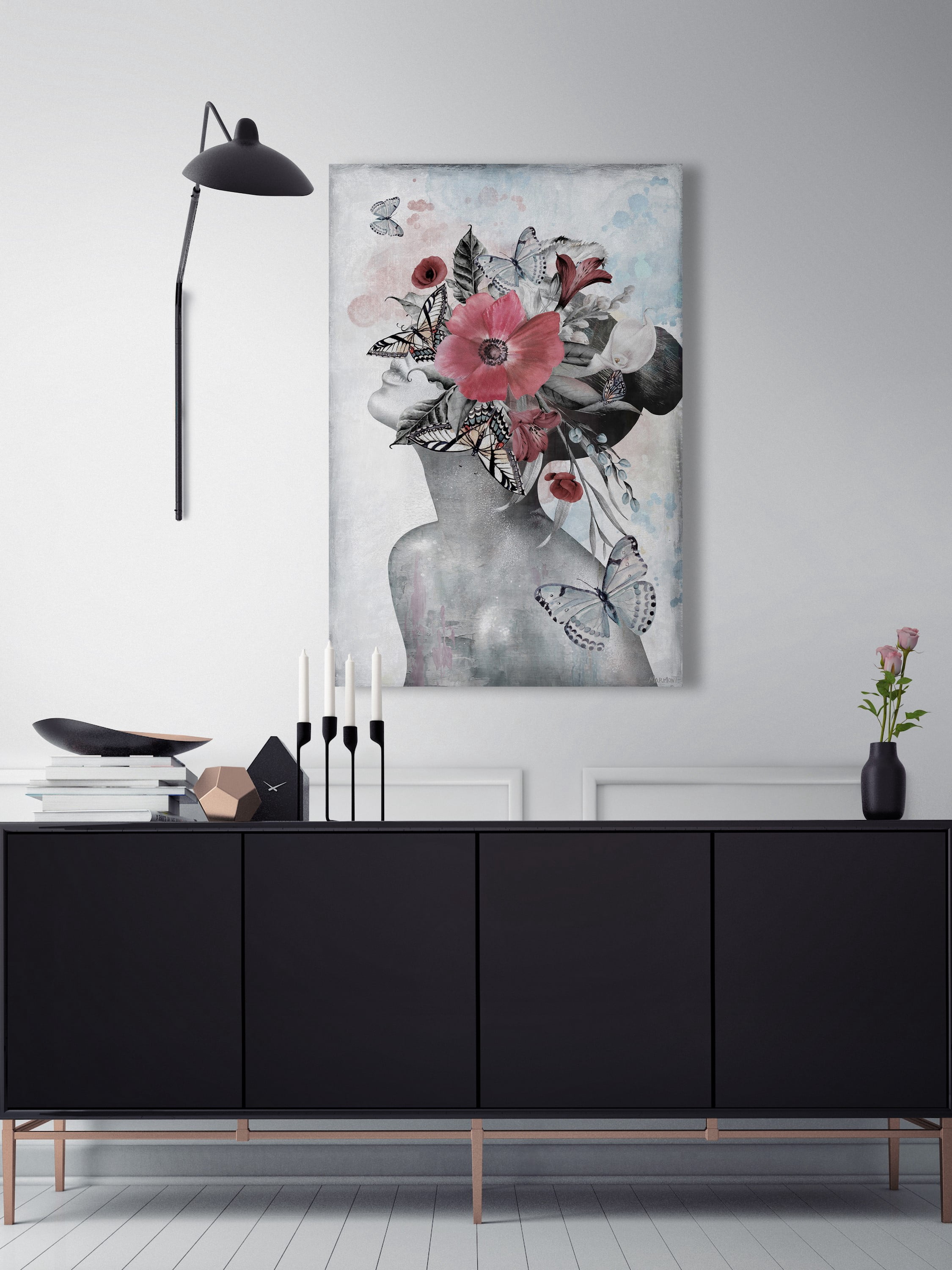 Marmont Hill Poppies and Butterflies Canvas Wall Art