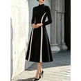 thumbnail image 4 of Women High Neck Long Sleeve Midi Dress, Color Block Contrast Panel A Line Flared Dress, Elegant Formal Dress for Business Wedding Party, 4 of 8