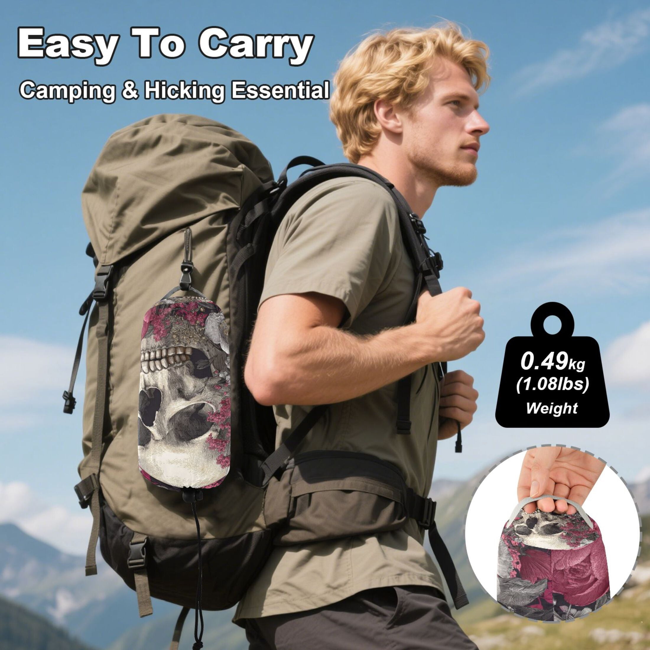 Hanging Hammock Portable Travel Camping For Outdooor Beach Camping Hiking Elegant Skull Design