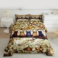 thumbnail image 2 of Homewish Cartoon Cat Kitten Queen Comforter Set,Retro Glass Artwork Bedding Sets,Brown Beige Bedding Comforter Set For Girls Teens,Microfiber Bedroom Decor Reversible,3-Piece, 2 of 8