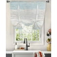 thumbnail image 3 of Blue Beige Farmhouse Tie Up Curtains for Kitchen Bathroom Bedroom Windows 63 Inch Length, Vintage Wooden Striped Balloon Drape Curtains Shade Rod Pocket Drapery Curtain Panel, 52"x63", 3 of 7
