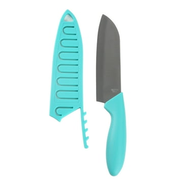 Mainstays 5" Stainless Steel Santoku Kitchen Knife Blue with Sheath