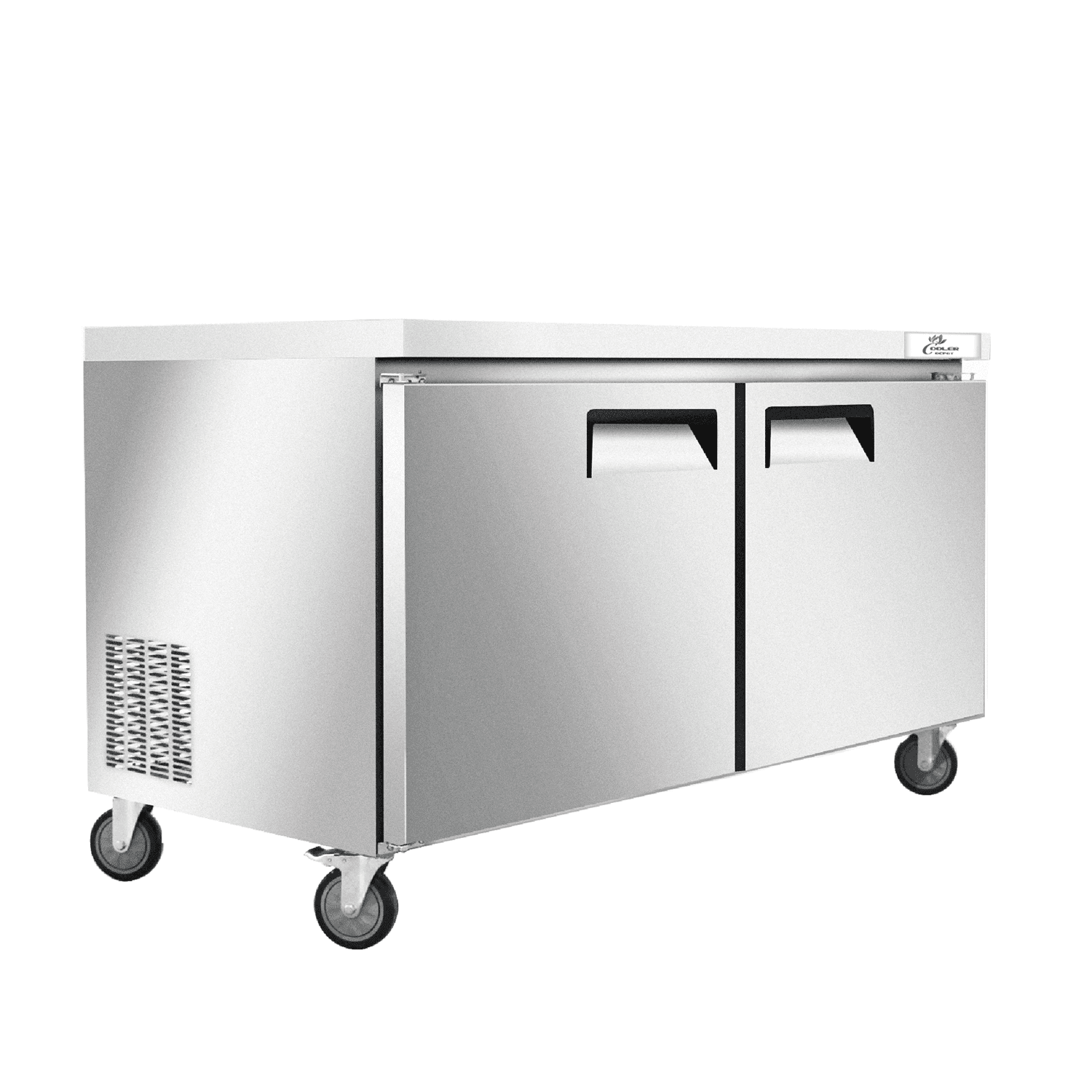 Cooler Depot 60.5 inch 16.6 cu.ft, 36" heigh Commercial Undercounter Freezer, 2 Solid Doors, Stainless steel exterior, NSF certified.