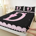 thumbnail image 3 of Manfei Personalized Letter D Queen Sheet Sets,Bow Monogrammed Theme Flat Sheet,Pink Black Queen Fitted Sheet For Girl Teens,Ultra Soft Bedroom Decor,4pcs, 3 of 7