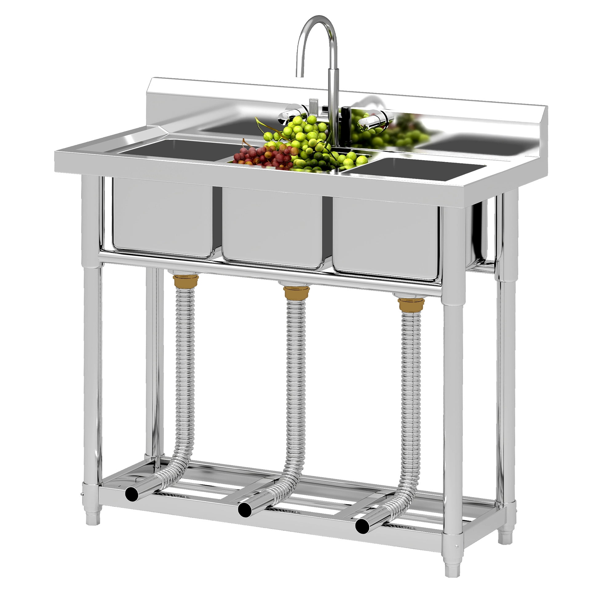 Uforic Stainless Steel Utility Sink, 3 Compartment Commercial Sink for Restaurant, Laundry, Garage, Workshop